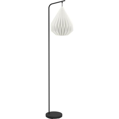 Lampadaire Minting, lampe salon avec abat-jour origami, métal noir et (1/4)
