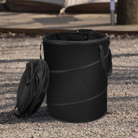 Cubo de basura plegable para camping - 37 litros - Ideal para jardines, picnics y camping - 34 x 40 cm - Negro (1/5)