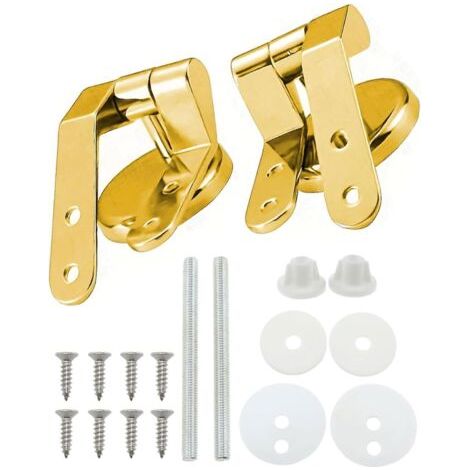 Lot de 2 charnières pour abattant WC, charnières en alliage de zinc avec vis, fixations pour abattant WC, abattant WC universel, fixation pour abattant WC (doré) (1/5)
