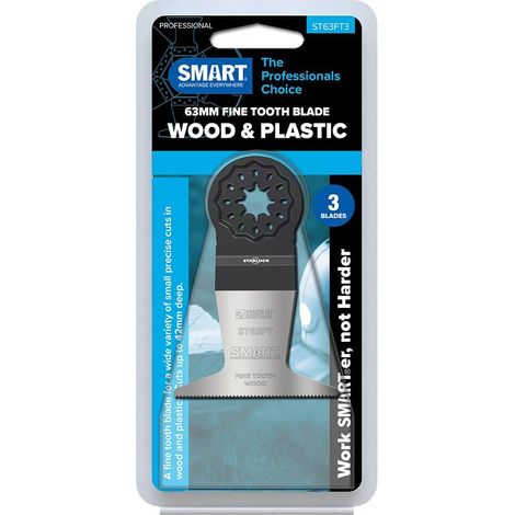 SMART ST63FT3 Starlock 63mm Fine Tooth Wood Multi Tool Blades Pack Of 3