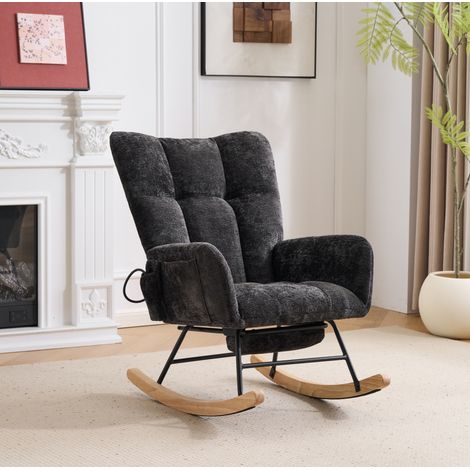 Fauteuil à bascule 63x92x89 cm en chenille noir, dossier haut et rangement, pour salon – MEUBLIV (1/5)