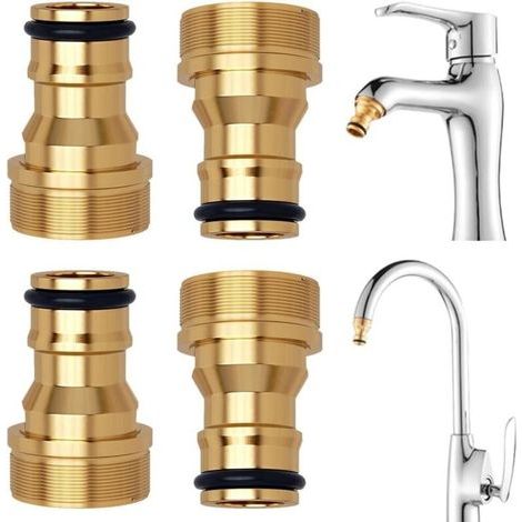 Tap adapter, quick-connect garden hose fitting, universal mixer tap connector, pack of 4 (1/5)