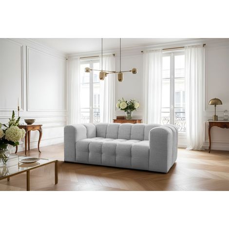Sofa Designersofa SOLVIE 2-Sitzer in Stoff Moly Hellgrau
