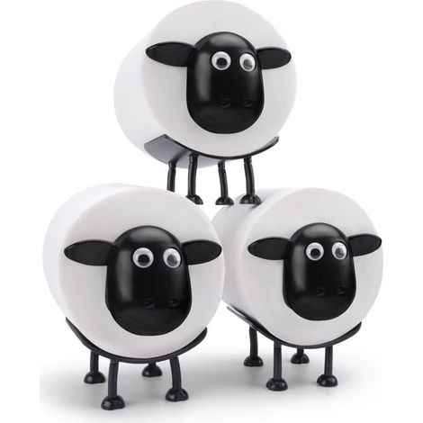 Lot de 3 porte-rouleaux de papier toilette avec motif mouton - Porte-rouleau de papier toilette amusant sur pied - Imprimé en 3D - Noir - Rangement hilarant pour rouleau de papier de soie