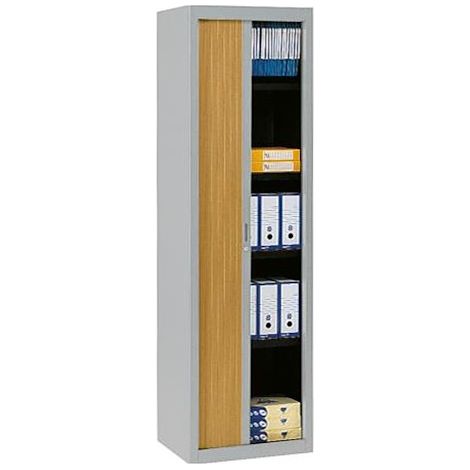 Armoire haute à rideaux démontables décor bois Largeurs spécifiques 200 x 60 cm aluminium-hêtre - Maxiburo