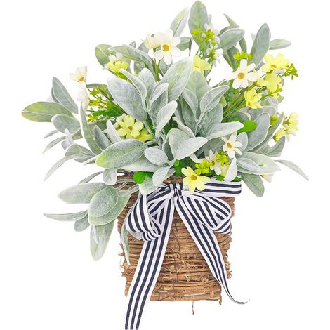40 cm großer Frühlingsblumenkorb mit künstlichen Schafsohren und Gänseblümchen – Saisonale Frühlings-/Sommerdekoration (1/2)