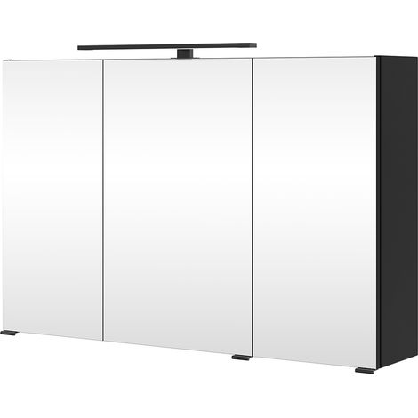 Badezimmer 3D-Spiegelschrank 100 cm Breite in schwarz, mit LED-Aufbauleuchte - ATELLA-03 (1/5)