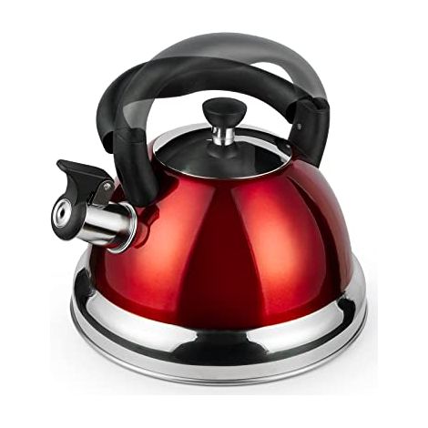 Bouilloire Sifflante Induction 3 L Inox Théières pour Cuisinière, Bouilloire gaz, Poignée pliante Résistante à la Chaleur, Tous Feu Donc Induction, Théière avec Sifflet pour, Rouge (1/5)
