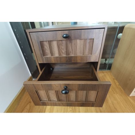 Table de chevet noyer au style médiéval avec 2 tiroirs et pieds en bois massif, 43,5 x 40 x 57,5 cm pour chambre et salon (1/5)