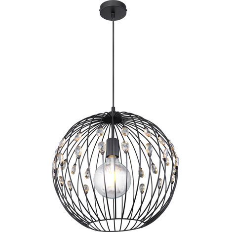 Hängeleuchte mit Kristallen Wohnzimmerleuchte Pendelleuchte Esszimmer, Metall amber, schwarz, 1x E27,  DxH 40x120 cm