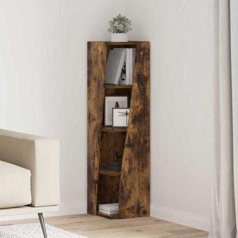 Meuble d’angle avec 4 étagères en bois d’ingénierie, chêne fumé, 27,5 x 27 x 102 cm - PANGIVO (1/5)