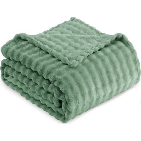 Couverture polaire pour canapé - Couverture simple verte moelleuse et confortable avec motif réversible, 130 x 155 cm (1/4)