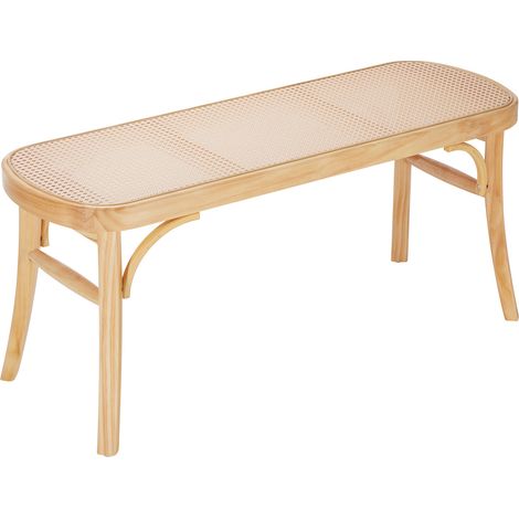 VEVOR Rattan Bench, 43.3" Wooden Rattan Bench, Entrywway Bench with Oak Wood Legs, Bedroom End of Bed Boho Bench with Hand Woven Rattan, for Living Room, Kitchen