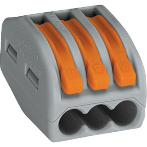 Bloc de raccordement 3 conducteurs - Lot de 50 - Gris compact - Avec leviers d&39activation - Pour électricité domestique - Largeur 17 mm (1/5)