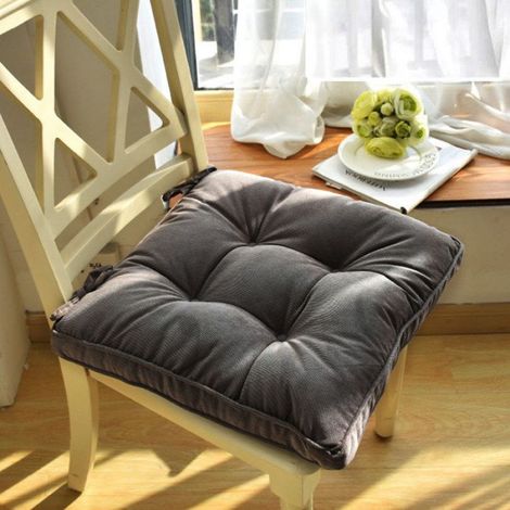 Lot de 2 Coussins de Chaise, Velours Épais 8cm, Assise 43x43cm et Dossier 43x30cm, avec Sangles, Gris (1/5)