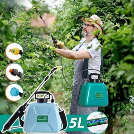 Pulvérisateur électrique de 5 litres avec pistolet de pulvérisation télescopique rechargeable, 2 buses, bouchon à large ouverture, batterie de 2400 mAh, pour la pulvérisation et le nettoyage des plant (1/4)