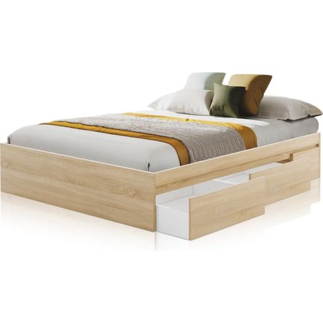 Cama de 150 cm con 4 amplios cajones Four Roble Canadian 156cm (ancho) x 37cm (alto) (1/5)