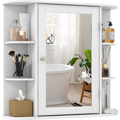 Multipurpose Mount Wall Mirror Bathroom Storage Cabinet-White (1/5)