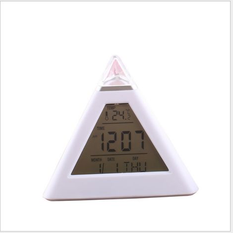 Réveil numérique triangulaire coloré à changement de couleur avec thermomètre, petit réveil triangulaire de décompression