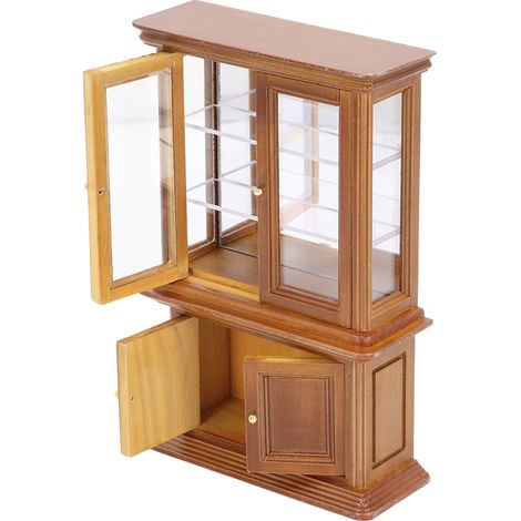 Bibliothèque miniature à l'échelle 1:12, meuble de rangement haut en bois imitation, couleur bordeaux, idéale pour la décoration de maison de poupée. (1/5)