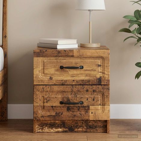 Table de chevet vintage avec 2 tiroirs en bois d'ingénierie, bois ancien, 43 x 34,5 x 44,5 cm - PANGIVO (1/5)
