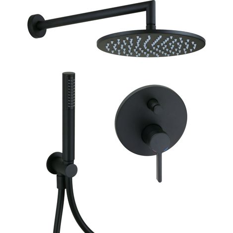 Komplettes mattschwarzes Duschset 2-Wege-Mischbatterie Duscharm und kopf Handbrause Wasseranschluss Pollini Lumea KITLUMEA1NO (1/5)