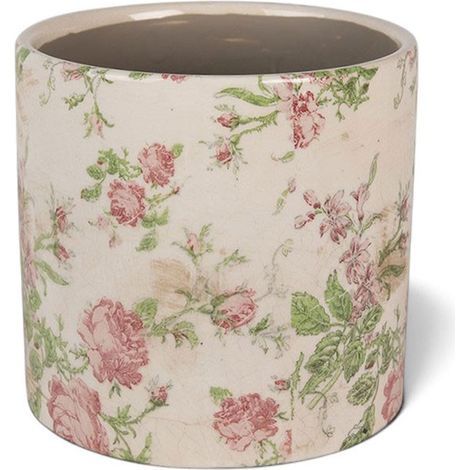 Pot de Fleurs céramique beige rose fleurs 17x16cm (1/4)