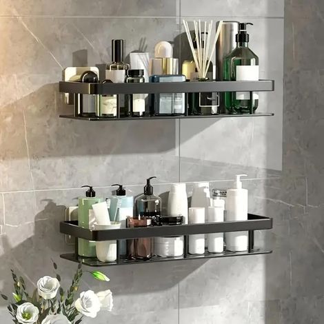 1 Étagère murale, Métal, Adhésive sans perçage, Grande capacité, Salle de bain (1/5)