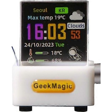 GeekMagic Mini Cube Hologramme 3D, Décoration de Bureau en Cristal, Station Météo Intelligente Horloge Numérique (1/5)