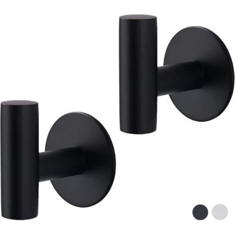 Set mit 2 selbstklebenden Badezimmerhaken, Kleiderhaken, robusten Bademantelhaken, Handtuchhaltern, Wandhaken, Schlüsselhaltern, Wandhaken für die Küche (matt schwarz) (1/5)