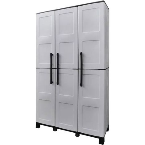 Dmora Armadio portascope da esterno o interno, Mobile a 3 ante e 3 ripiani regolabili in polipropilene, 100% Made in Italy, cm 102x37h163, colore Grigio, con imballo rinforzato