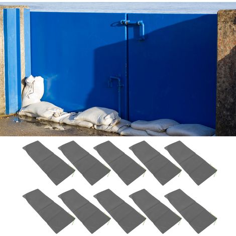 Juego de 10 bolsas de protección contra inundaciones, poliéster 420D, 25 x 70 cm, gris, para puertas de garaje, ventanas y casas. (1/5)