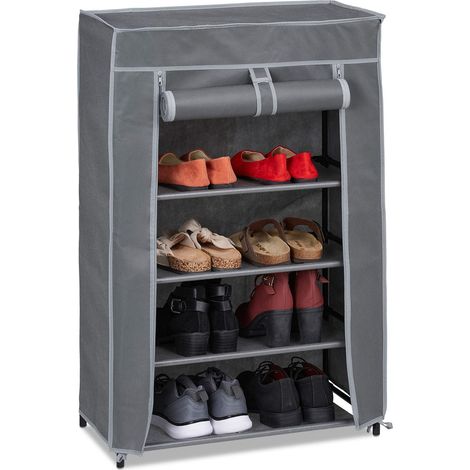 Meuble à Chaussures Tissu, 5 Compartiments, 15 Paires, Housse Amovible, Armoire, 90x60x30 cm, Anthracite (1/5)
