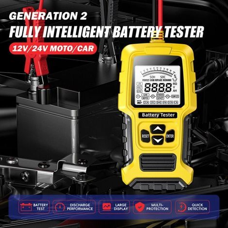 Testeur de batterie de voiture avec écran LCD de 2,7 pouces, portable, 12 V/24 V, résistance interne pour camions, motos et SUV