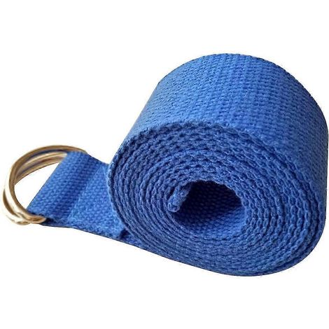Sangle de yoga avec anneau en D, bleue, pour étirer et renforcer les muscles. (1/5)
