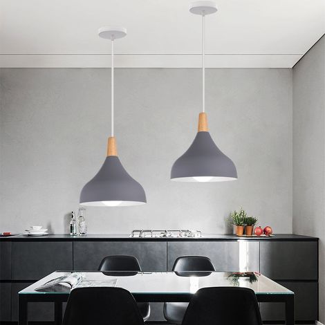 2er Pendelleuchte, 1 Flammig Hängeleuchte im Moderne Stil, Kronleuchter mit Ø20cm Lampenschirm für Wohnzimmer Schlafzimmer Esszimmer (Grau)