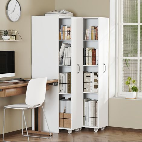 Ausziehbares Bücherregal mit Rollen, 4 Ebenen, weißes MDF HAVRYA (1/5)