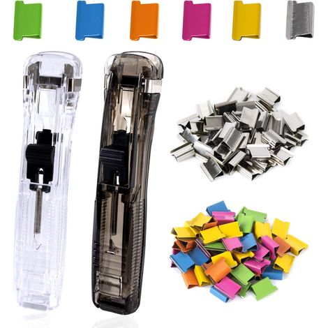 Clam Clip Dispenser Push Stapler Creative Stapler Distributeur de Pinces Avec 100 Clips de Recharge pour la Fixation de Documents de Reliure en Papier à Feuilles Mobiles pour L'école de Bureau (1/5)