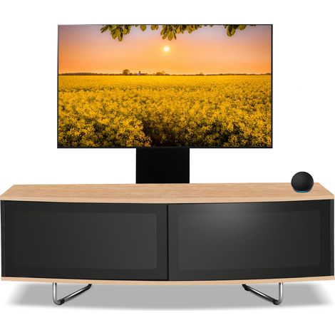 Homeology Caru Black Oak Beam-Thru Remote Friendly Super-Contemporary "D" Shape Design 32"-65" LED/ OLED / LCD TV Cabinet with Mounting Arm (1/5)