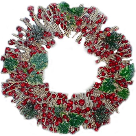 Ghirlanda Bacche rosse festone corona fuori porta di natale addobbi decorazioni natalizie casa negozi idea regalo cm 35 (1/5)