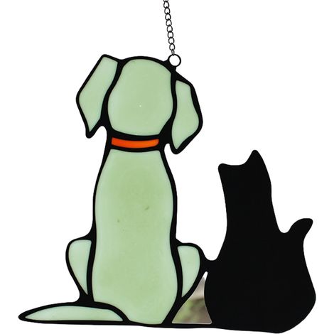 【Atrapasueños para ventana】Atrapasueños para ventana con forma de gato de cristal Tiffany - Recuerdo de mascota de cristal de colores hecho a mano (21 x 19,5 cm, azul o verde, 142 g)