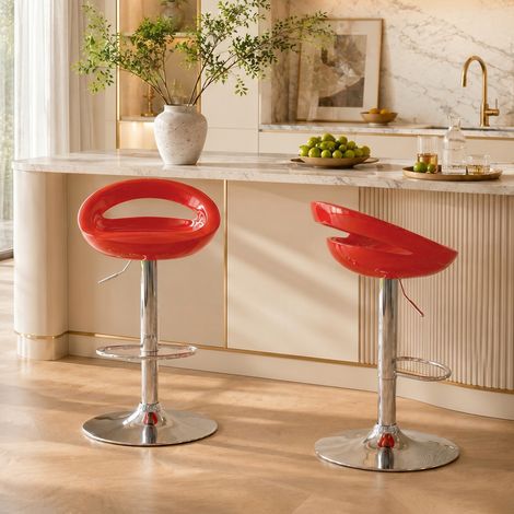 Lot 2 Tabourets Bar Rouge - Hauteur 76-96cm - Dossier Pivotant 360° - Dynamiques et Originaux Cuisine Moderne. (1/5)
