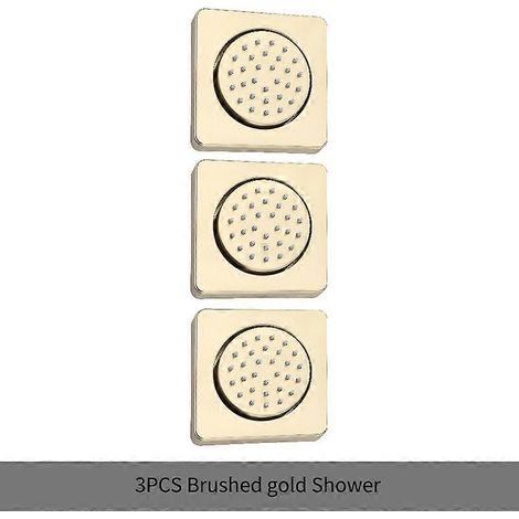 Pommeau de douche massant en laiton doré rose, pommeau de massage latéral pour baignoire SPA, pommeau de douche corporel carré chromé noir, ensemble promotionnel 3 pièces en or brossé (1/5)