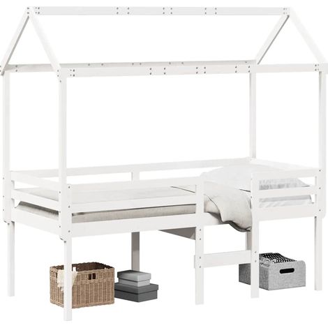 Maison Exclusive - Hochbett mit Dach Weiß 80x200 cm Massivholz Ki
