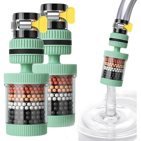 Filtre à eau universel pour robinet purificateur d'eau rotatif 360° filtration au charbon actif éviers et cuisines lot de 2 Vert (1/5)