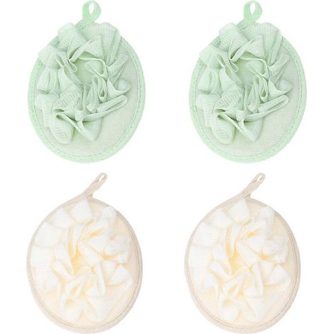 Lot de 4 éponges de bain en filet pour la douche, accessoires de bain et balle de bain pour le corps-17.00X13.00X2.00CM (1/3)