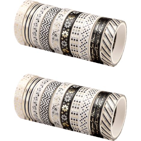 Rubans adhésifs décoratifs à motifs tendance, ensemble de rubans Washi pour bullet journal, scrapbooking et loisirs créatifs, ruban adhésif en papier imprimé noir et or. (1/5)