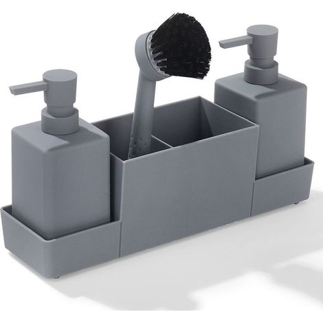 [NUNCA USADO] Dispensador de lavavajillas, dispensador de jabón de cocina, organizador de fregadero, dispensador de gel de ducha, con juego de esponjas, botella dispensadora, cepillo para fregadero, c (1/5)
