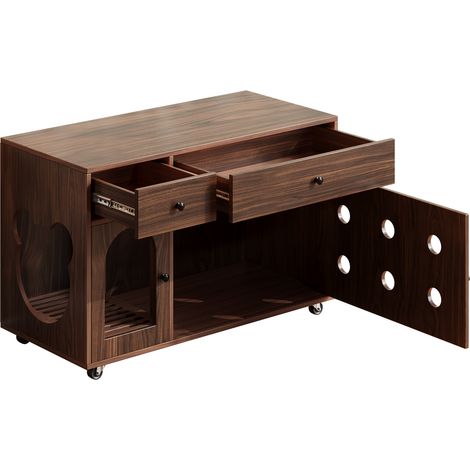 Armoire pour litière de chat avec plateau ramasse-sable amovible, finition noyer, 100×45×66 cm (1/5)