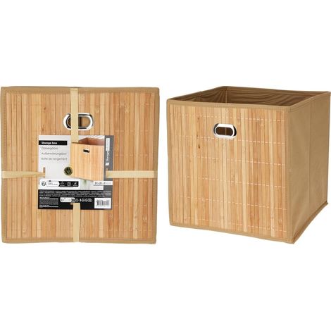 Boîte de rangement pliable en bambou naturel, cube de stockage 31x31x31 cm, coffre pliant pour organisateur d'intérieur (1/5)